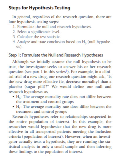 sample steps for hypothesis