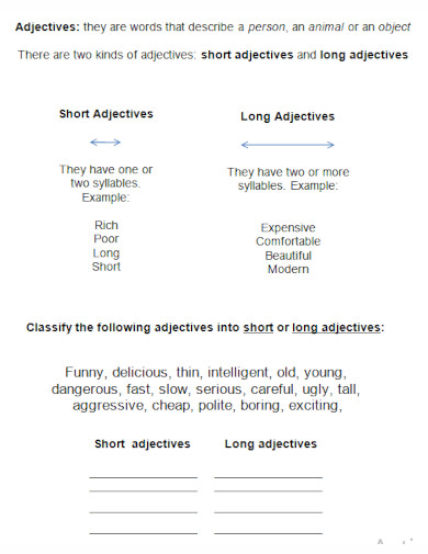 short and long adjectives