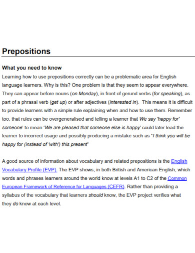 standard preposition