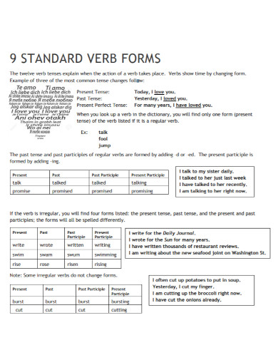 standard verb forms