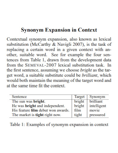 synonym expansion in context
