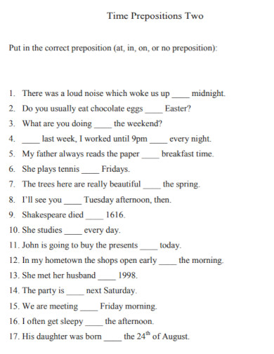 time prepositions two