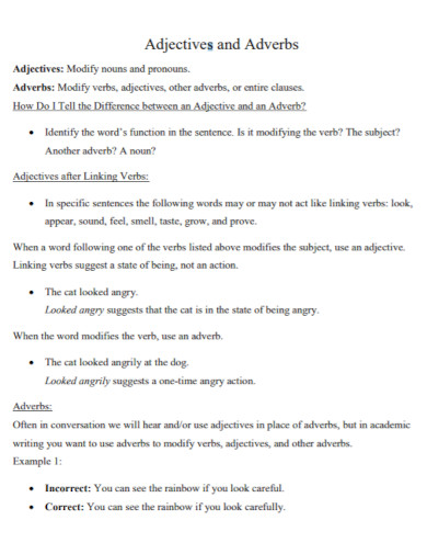 university adjectives and adverbs