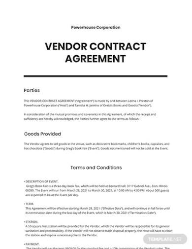 vendor contract agreement template