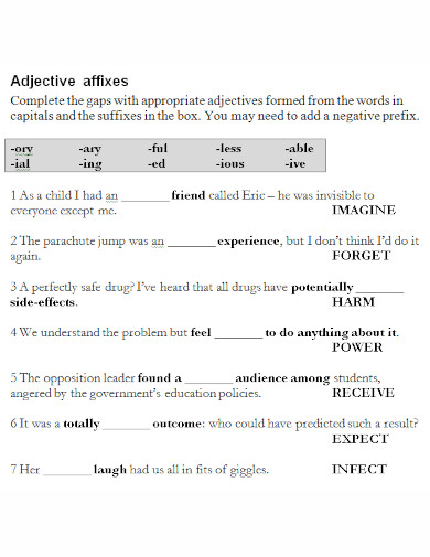 vocabulary adjective affixes
