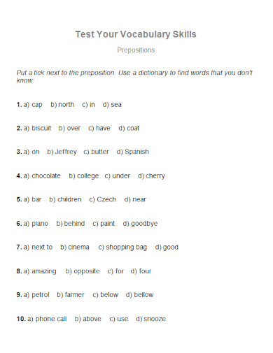 vocabulary preposition
