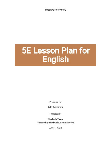 5e lesson plan template for english