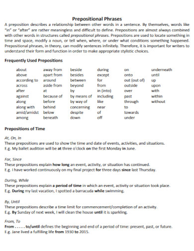 academic prepositional phrases