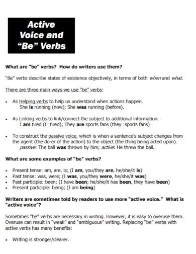 active voice and “be” verb