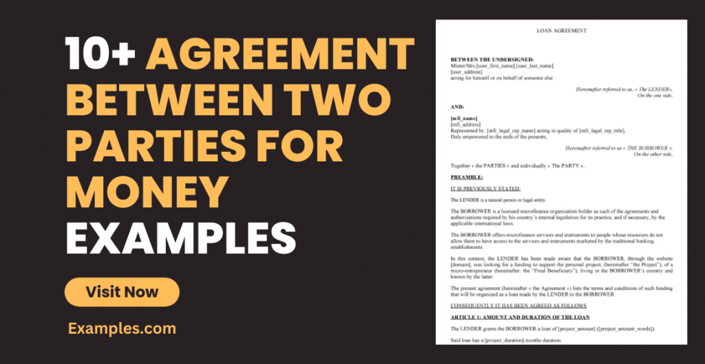 Agreement between Two Parties for Money Examples
