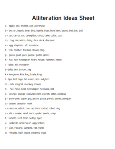 alliteration ideas sheet