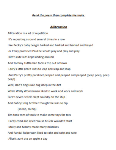 alliteration poem in pdf