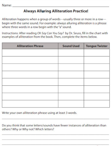 alliteration practice worksheet