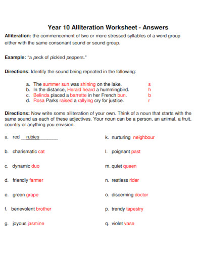 alliteration worksheet format