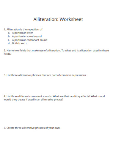 alliteration worksheet in pdf