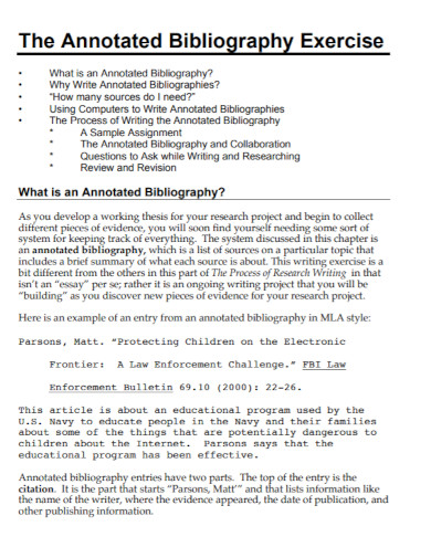 annotated bibliography exercise example