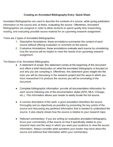 annotated bibliography quick sheet