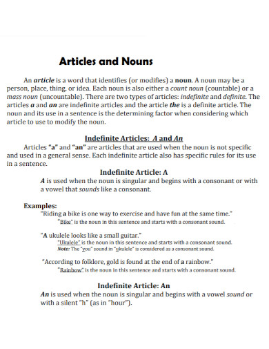 articles and nouns