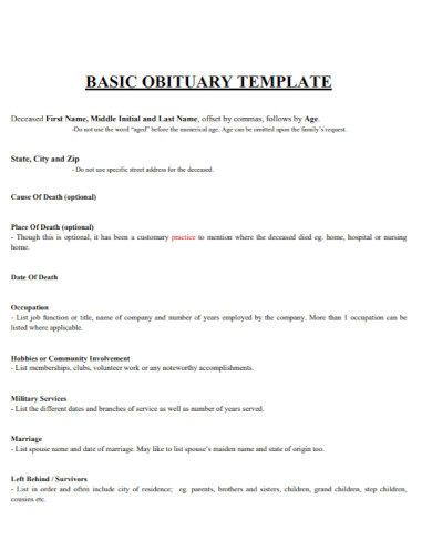basic obituary template