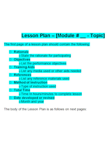 body of lesson plan