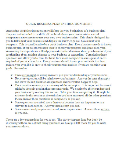 business plan sheet
