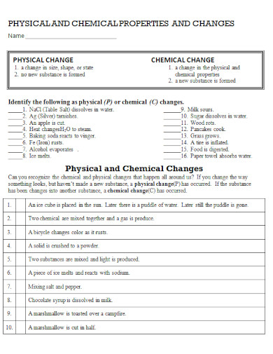 chemical change properties