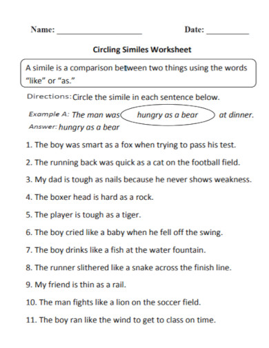 circling similes worksheet