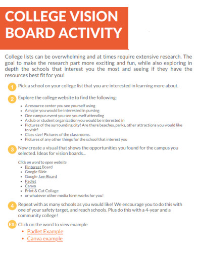 college vision board activity