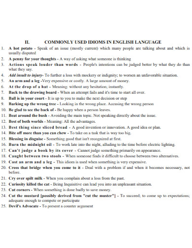 common idioms examples in english