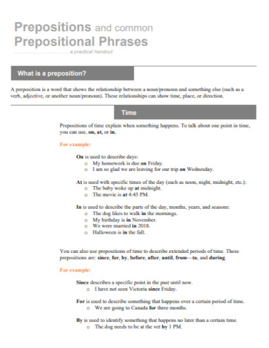 common prepositional phrases