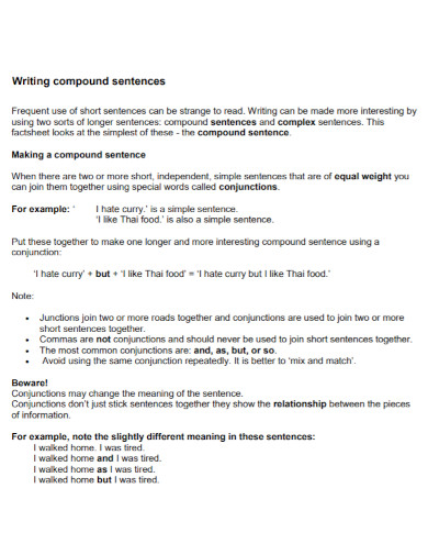 compound sentence example in pdf