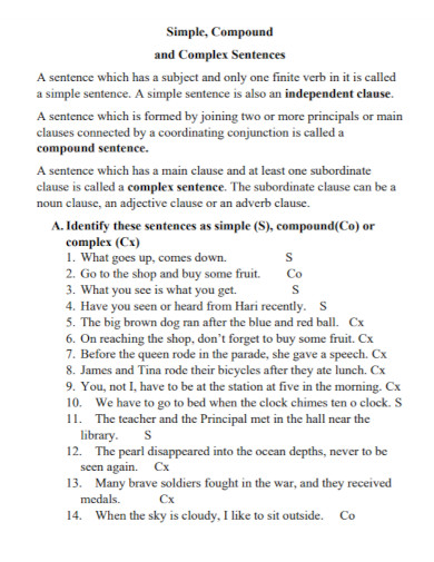 compound sentences for class