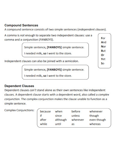 compound sentences with clauses