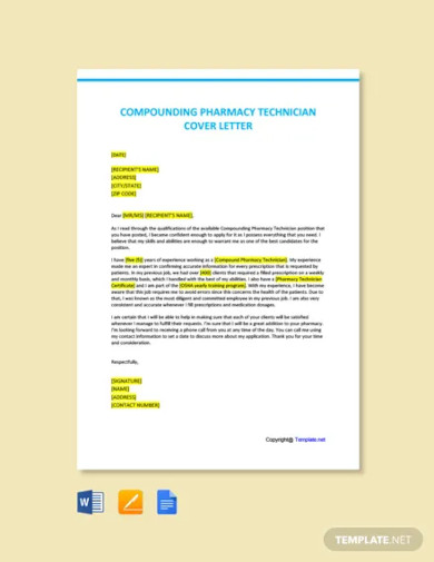 compounding pharmacy technician cover letter