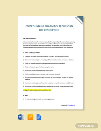 compounding pharmacy technician job description