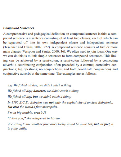 comprehensive compound sentences