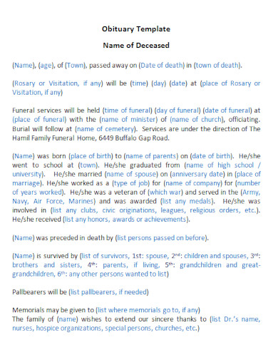 deceased person obituary in doc