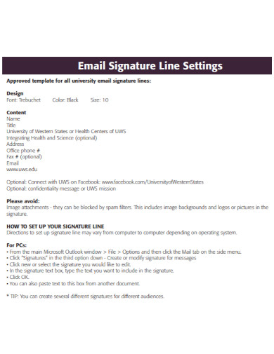 email signature line settings