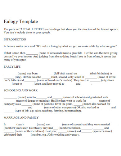 eulogy template in pdf