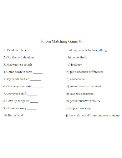 idioms matching game