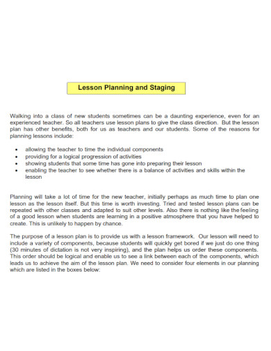 lesson plan and staging