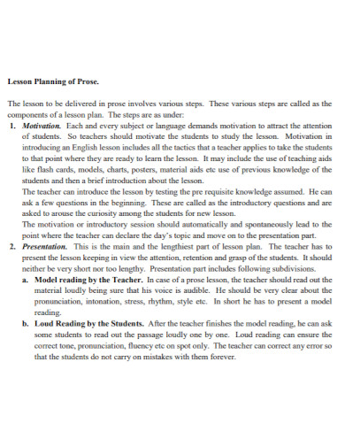 lesson planning of prose