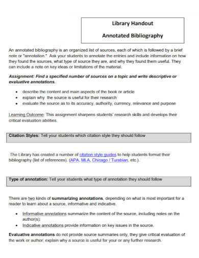 library handout annotated bibliography