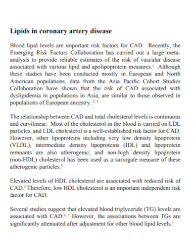 lipids in coronary artery disease