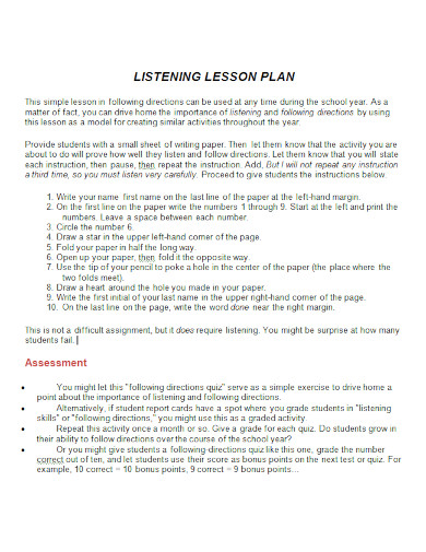 listening lesson plan