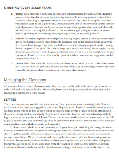 notes on lesson plan