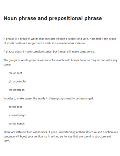 noun and prepositional phrases