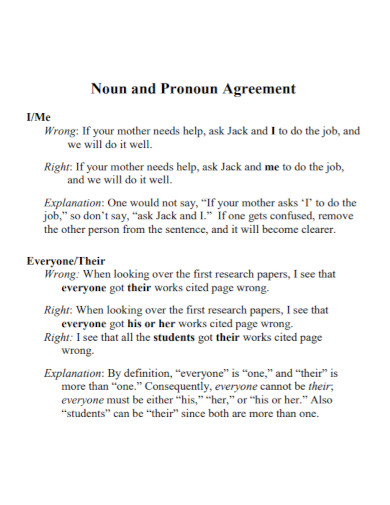 noun and pronoun agreement example
