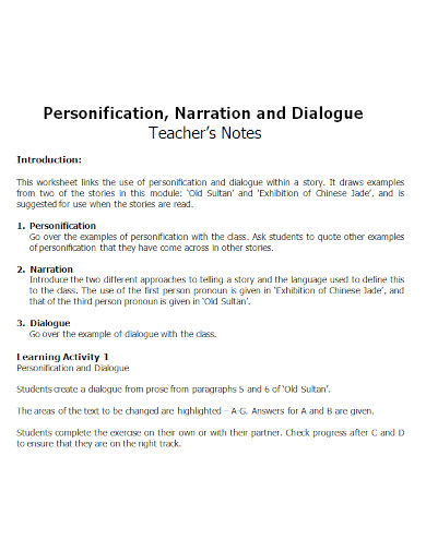 personification teacher’s notes