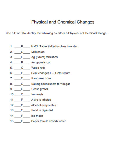 physical and chemical changes example